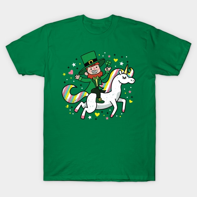 Leprechaun Riding a Unicorn T-Shirt Funny St Patrick's Day T-Shirt by ghsp